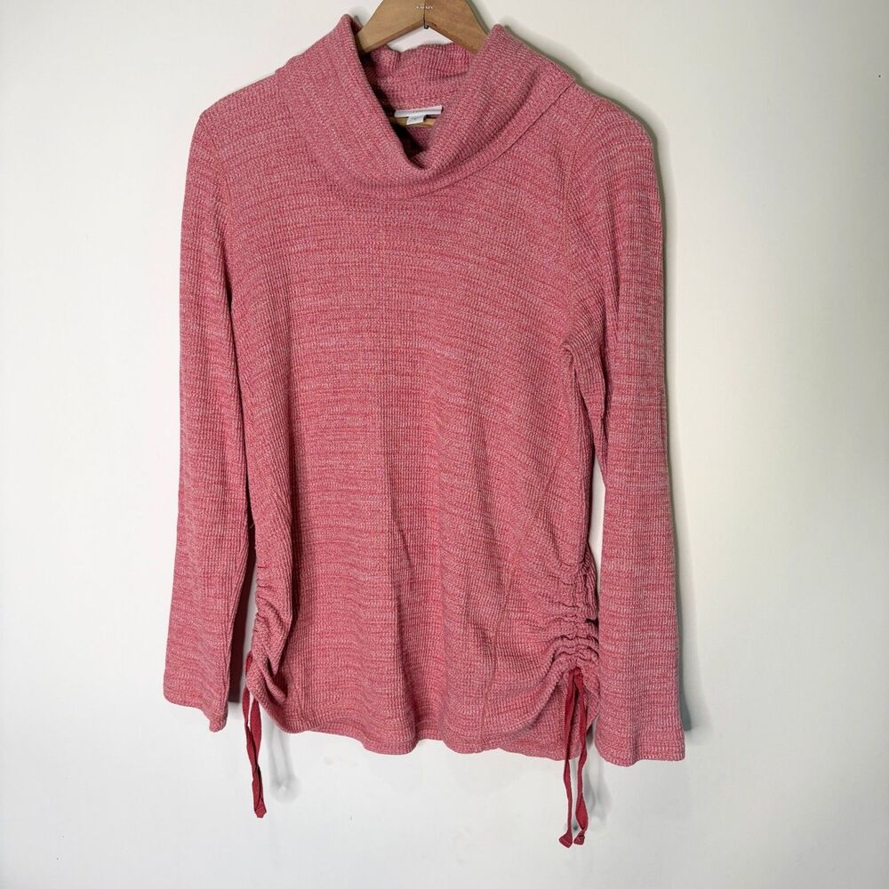 J Jill Sweater Cowl Neck Heather Red Pink Cinch Tie Casual Boho Women M